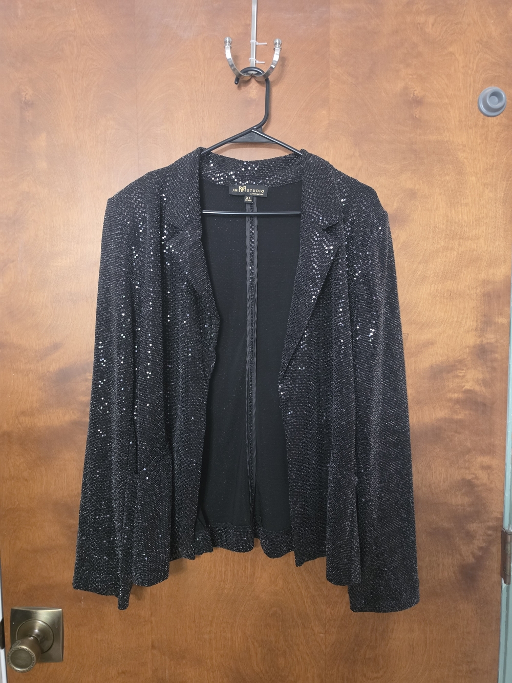 M.STUDIO Black Sequin Open Blazer Jacket